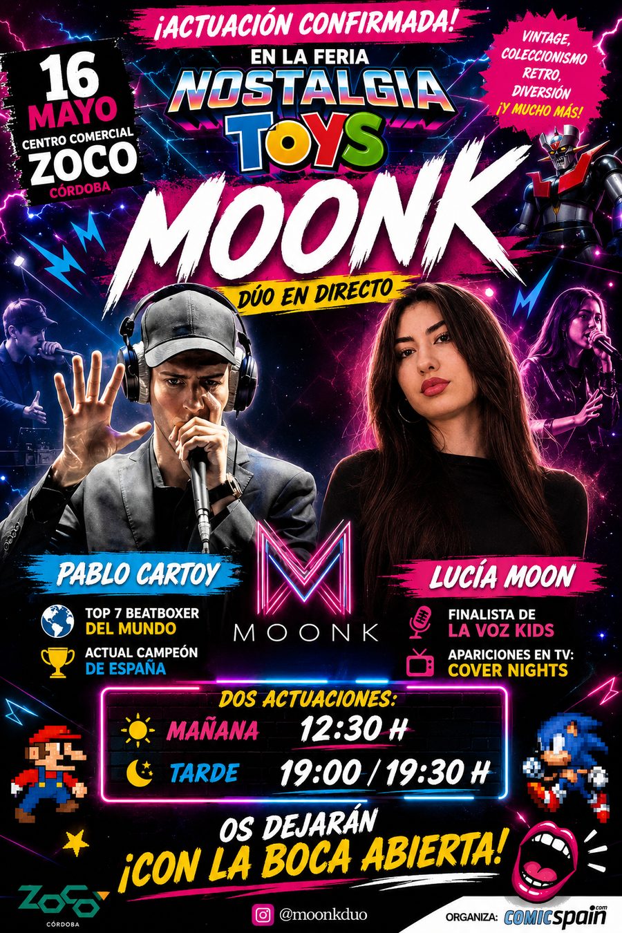 Cartel de la actuación en directo del dúo Moonk en la feria, 16 de mayo